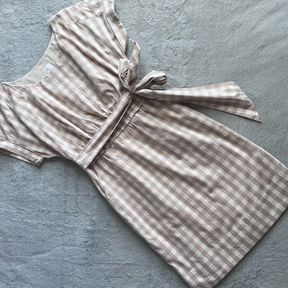 Anthropologie Dresses & Skirts - Anthropologie HD in Paris Ribboned Poplin Gingham Bow Preppy Dress Tan White 4
